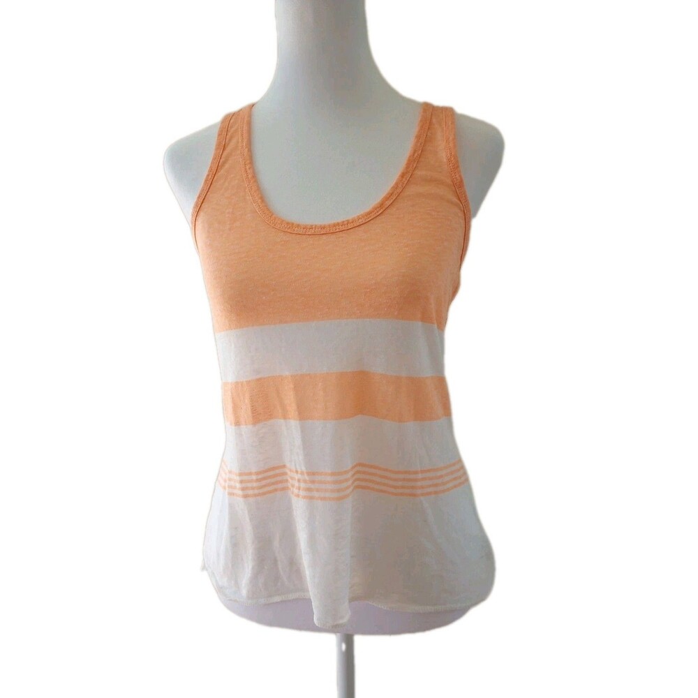 American Eagle Burnout Tank Top XS Orange White Stripe Racerback Beach Summer